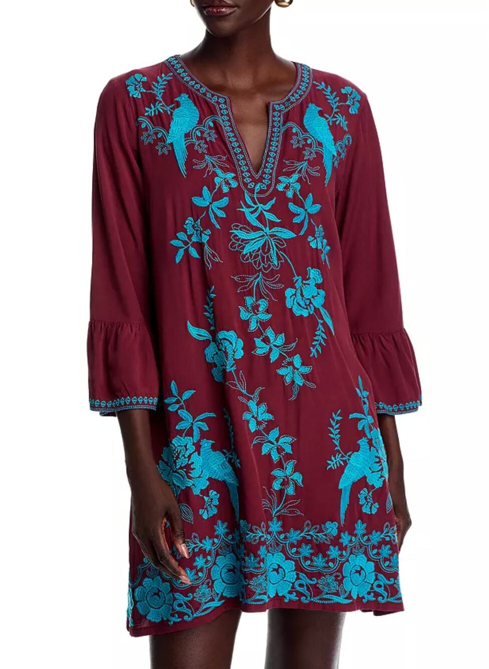 Johnny Was Kikio Ruffle Sleeve Dress Floral Embroidered Shift Dress SMALL NEW